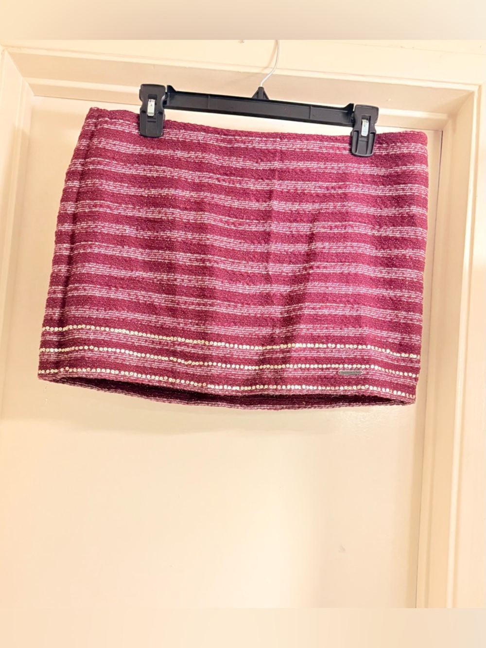 Abercrombie & Fitch Pink Striped Tweed Mini Skirt with Sequin Trim